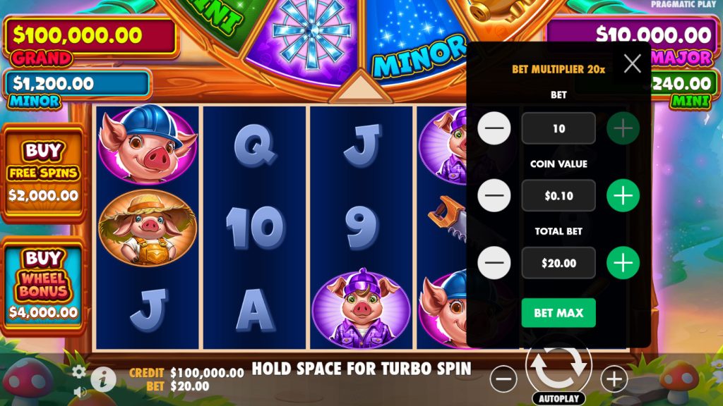 Betting options in Brick House Bonanza Slot.